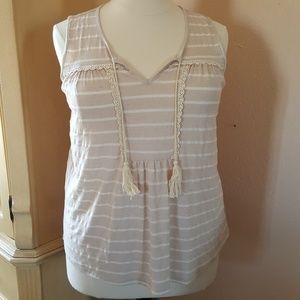 Lane Bryant Boho Chic Tan White Striped Top 14/16